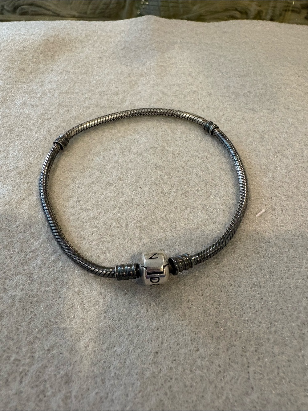 Pandora Blackened rhodium Silver Snake Chain Necklace with Barrel Clasp